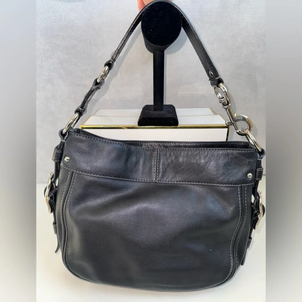 Coach Black Leather Zoe Shoulder Bag EUC Y2k Silver Hardware Hobo